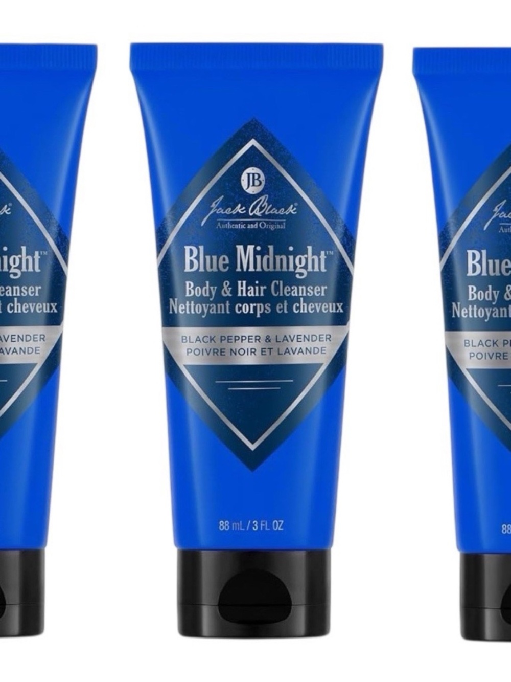 Jack Black Blue Midnight Body & Hair Cleanser 3-Pack NEW